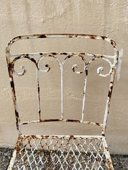 Antique Art Nouveau Scrolling Wrought Iron Garden Patio Dining Chairs - A Pair