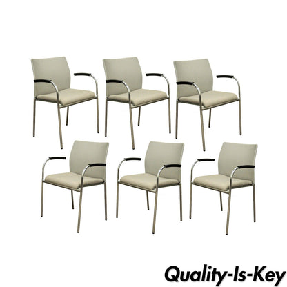 6 Keilhauer Flit-3813 Modern Chrome Dining Office Stacking Floating Arm Chairs