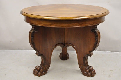 Antique German Renaissance Revival Carved Walnut Paw Feet Round Center Table