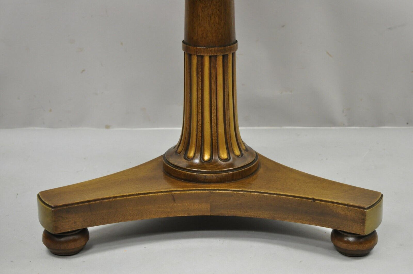 Vtg French Empire Mahogany Pedestal Base Round Accent Center Table Brass Gallery