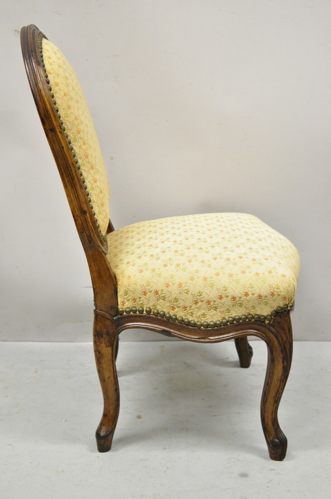 Small Antique French Provincial Louis XV Style Carved Walnut Boudoir Side Chair