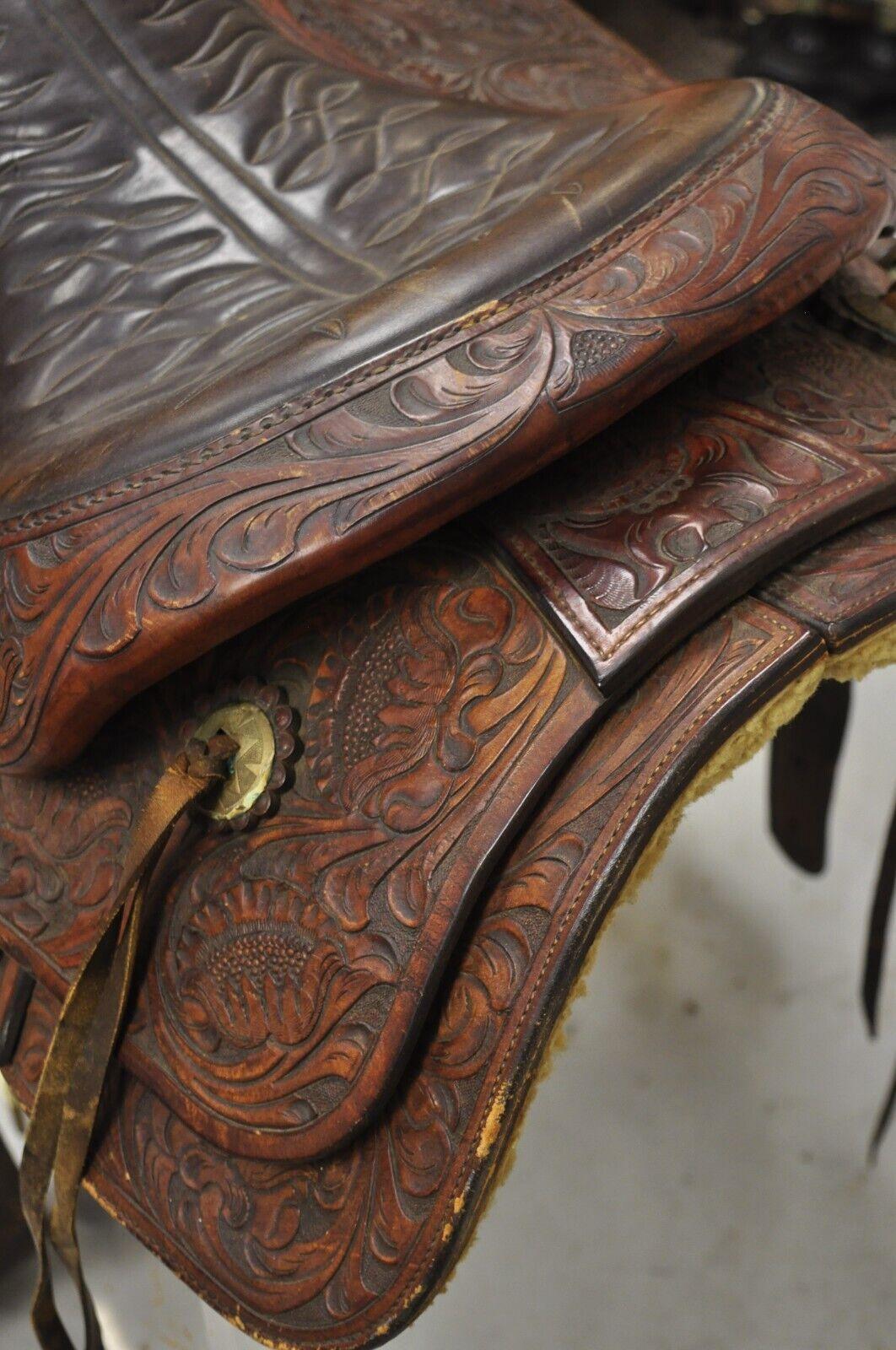 Vintage ML Leddy's Brown Tooled Leather Western Show Horse Saddle