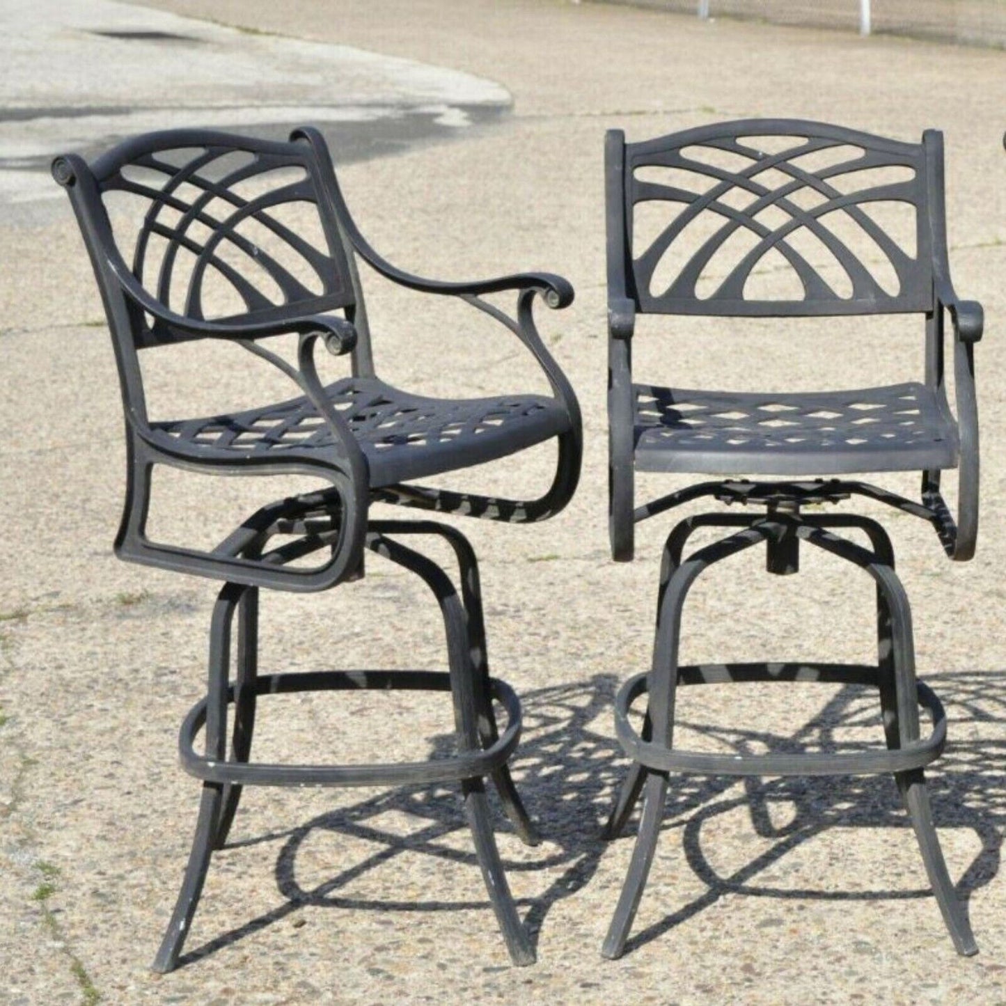 Cast Aluminum Swivel Art Nouveau Style Pool Patio Barstools Chairs - a Pair