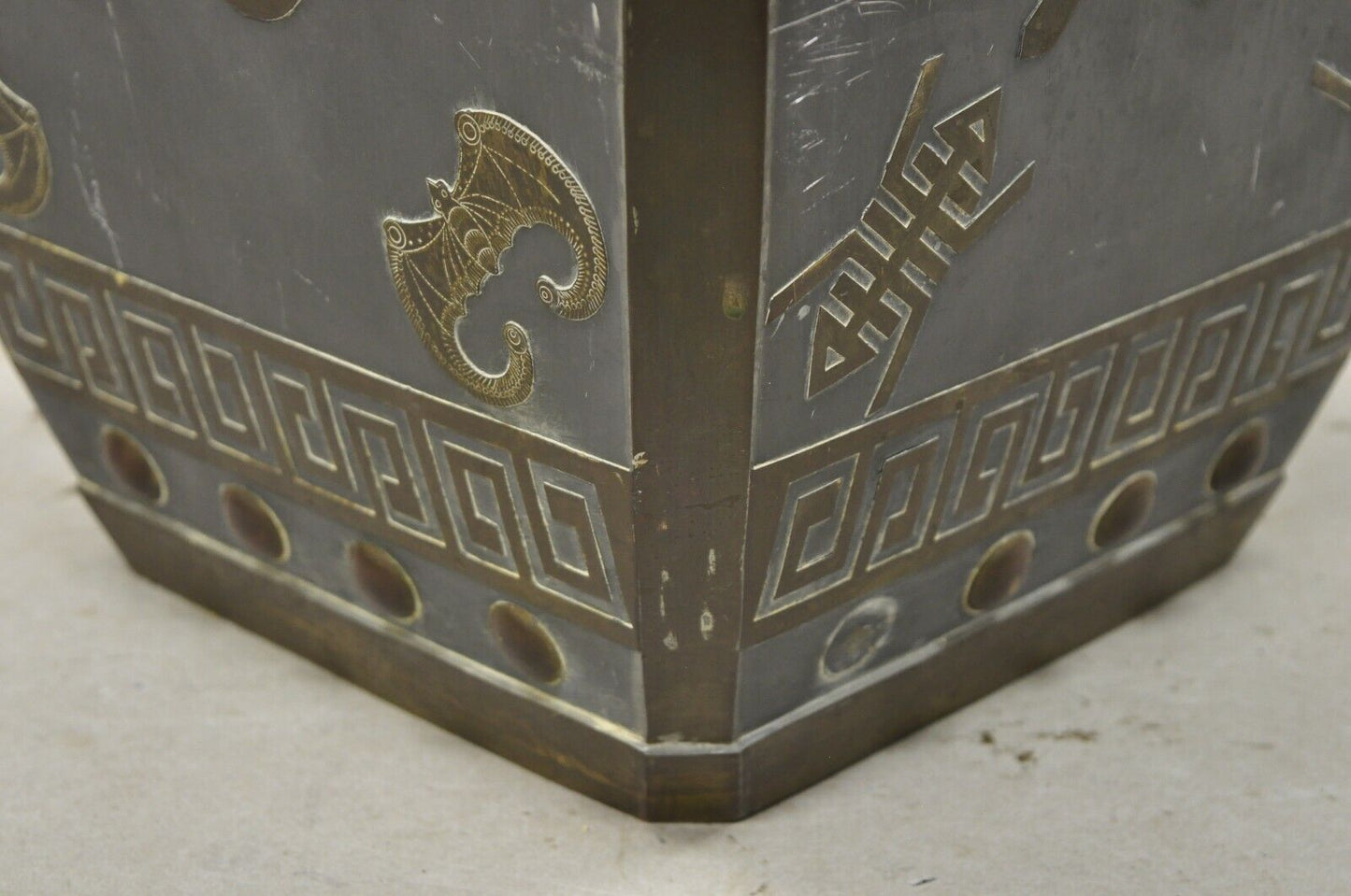 Mid 20th C Chinese Oriental Pewter & Brass Garden Drum Stool Drinks Table