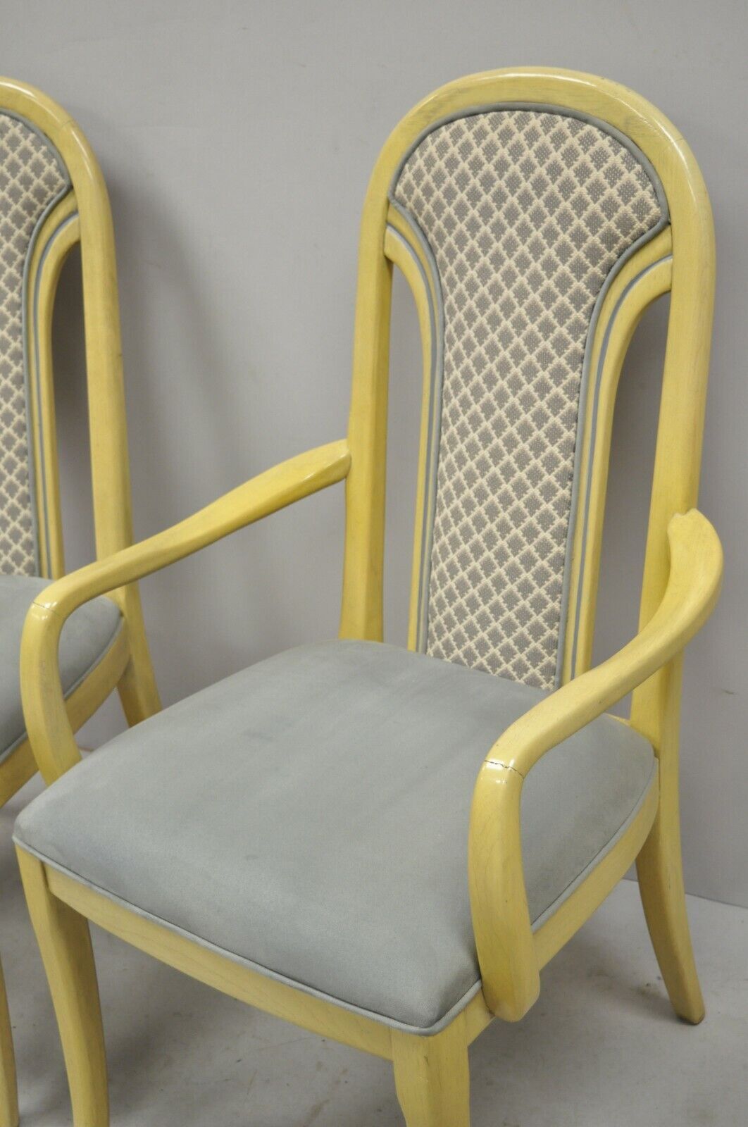 Set 6 Vintage Art Deco Style Cream Upholstered Back Dining Chairs attr. Henredon