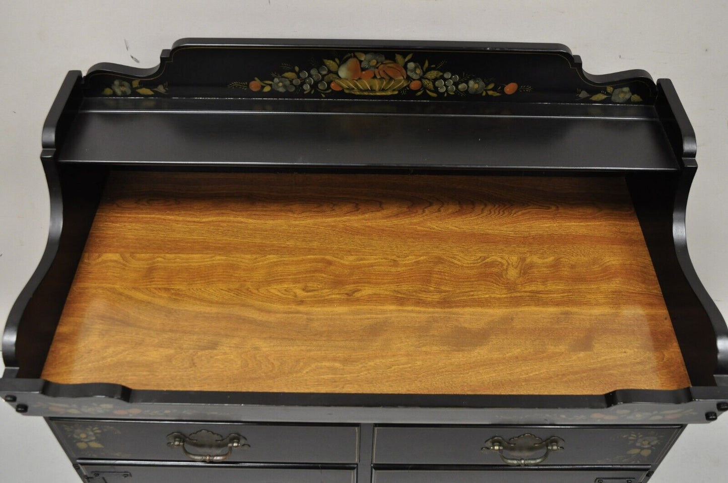 Ethan Allen Hitchcock Style Black Harvest Stencil Painted Drysink Server Cabinet