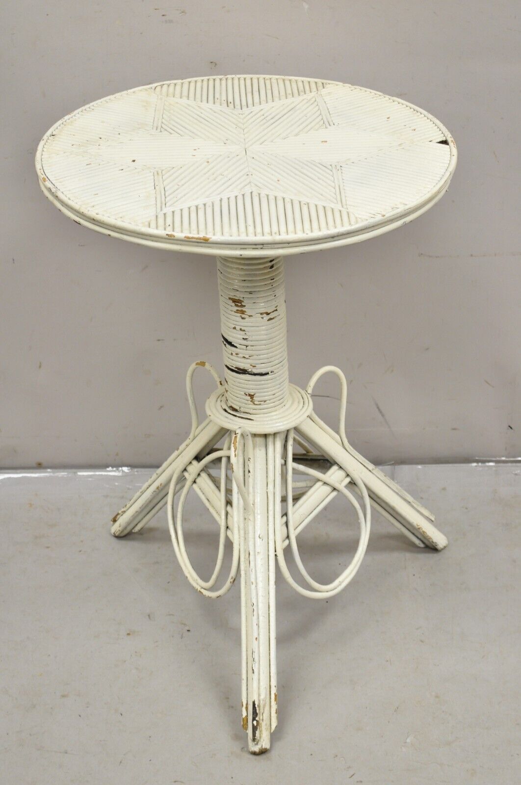 Antique Victorian Bentwood Wicker Rattan White Painted Accent Side Table