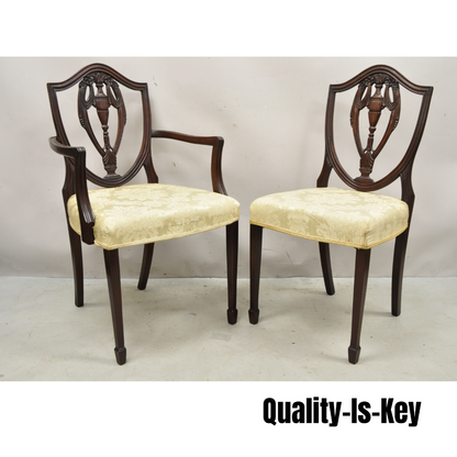 Vtg Mahogany Shield Back Hepplewhite Style Duncan Phyfe Dining Chairs Set of 10