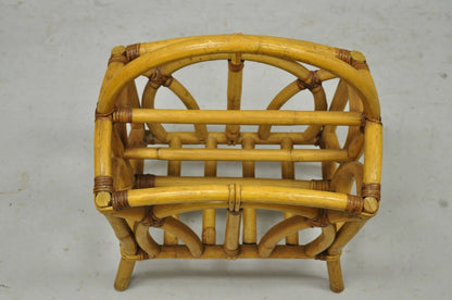 Calif-Asia Rattan Bamboo Chinese Chippendale Boho Tiki Magazine Rack Stand (A)