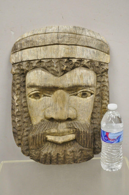 Vintage 17” Carved Wood Jamaican Bearded Man Rasta Figure Sculpture