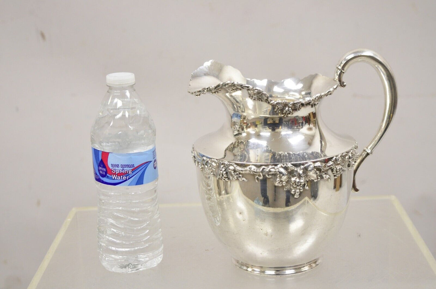 Vintage English Victorian Style Silver Plated Grapevine Pattern Water Pitcher