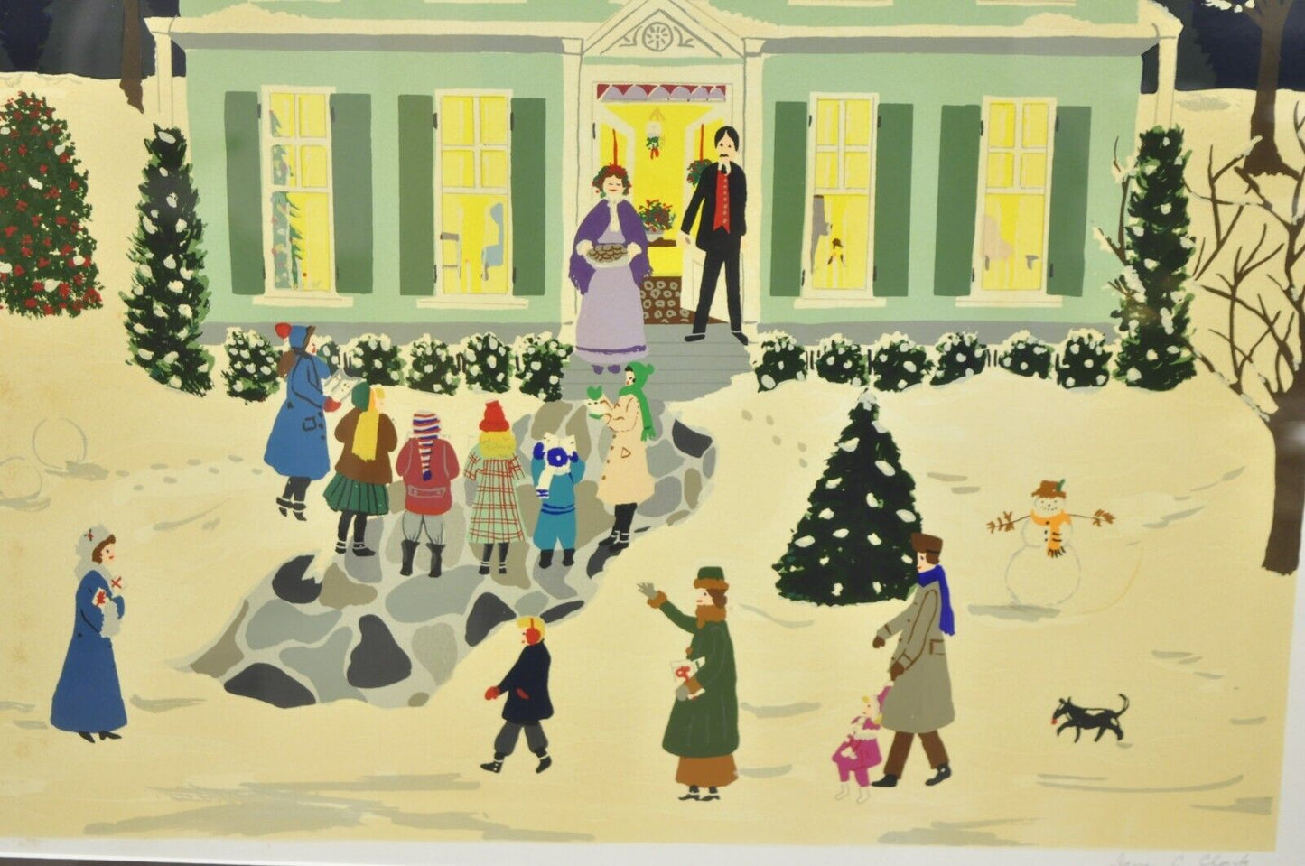 Jane Currie Clark Signed Original Serigraph Christmas Carolers Art