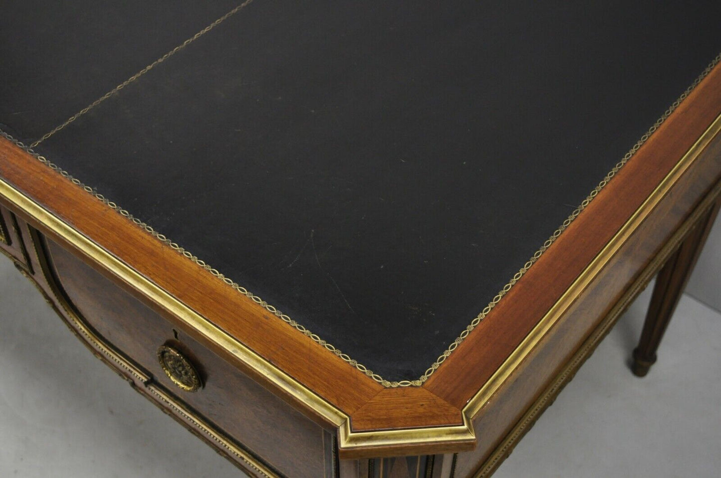 French Louis XVI Black Leather Top Bureau Plat Desk by Simón Loscertales Bona