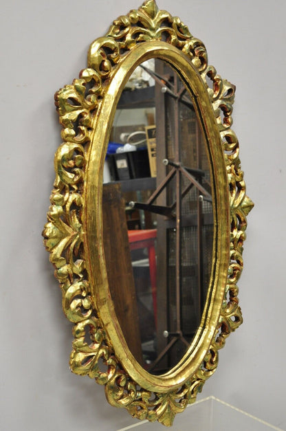 Antique French Louis XV Rococo Style Gold Giltwood Pierce Carved Oval Mirror