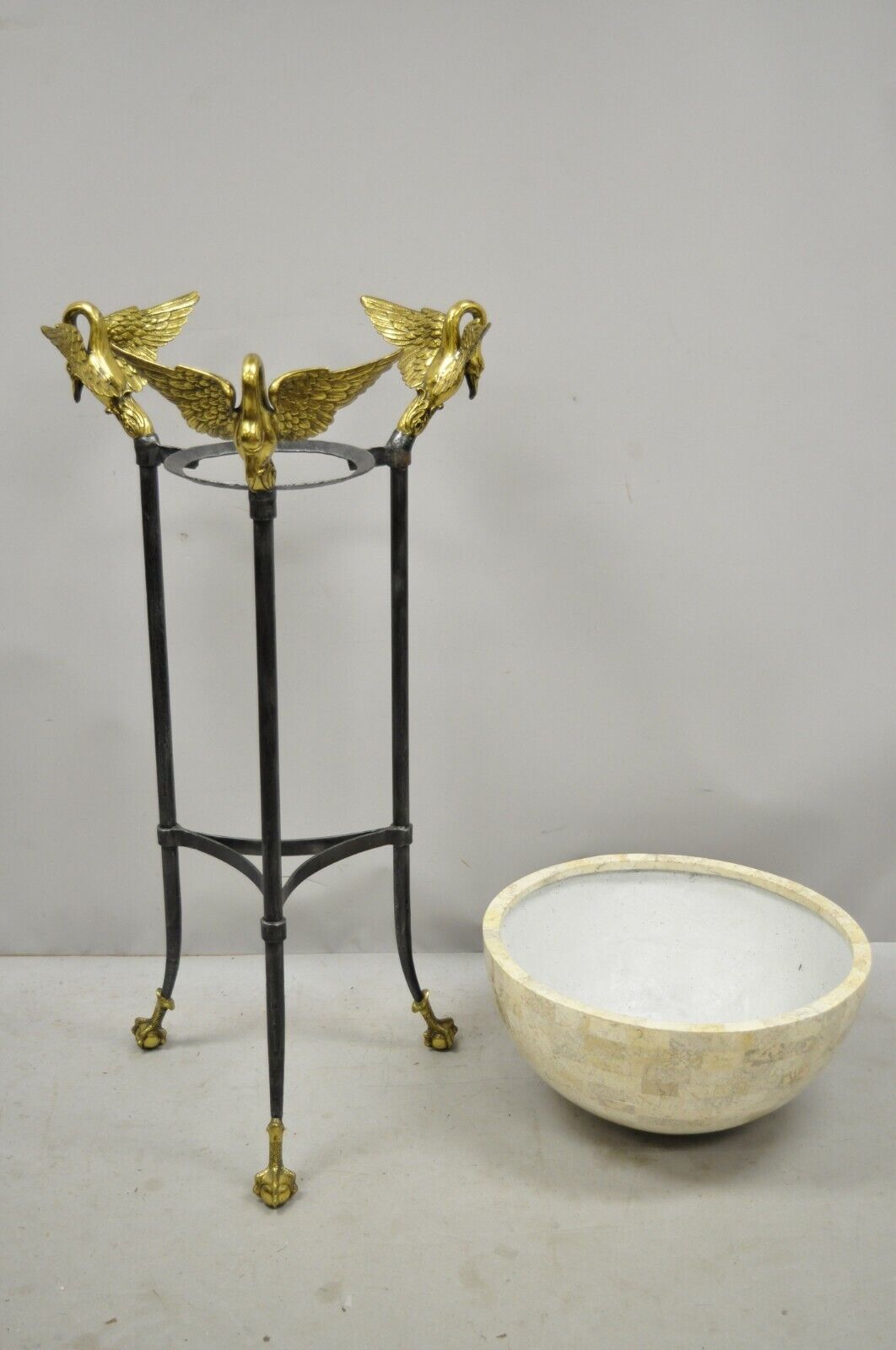 Maitland Smith French Empire Brass Swan Tessellated Marble Planter Jardiniere