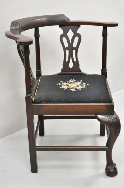 Antique English Chippendale Georgian Style Mahogany Ball and Claw Corner Chair