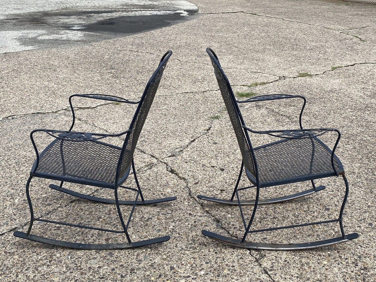 Vintage Wrought Iron Victorian Style Garden Patio Rocker Rocking Chairs - a Pair