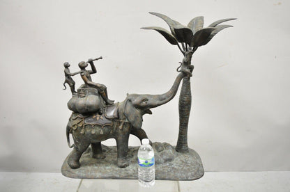 Maitland Smith Bronze Monkey Elephant Palm Tree Sculpture Candle Holder - a Pair