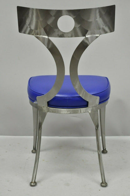 Set of Four Modern Shaver Howard Brushed Steel Metal Modernist Dining Chairs