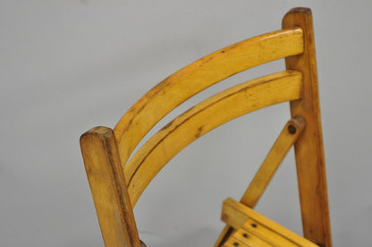 Vintage Wood Slat Seat Mid Century Modern Folding Dining Game Chairs