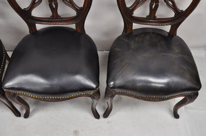 Antique Italian Neoclassical Pinwheel Carved Mahogany Dining Chairs - Set of 4