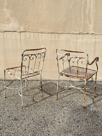 Antique Art Nouveau Scrolling Wrought Iron Garden Patio Dining Chairs - A Pair