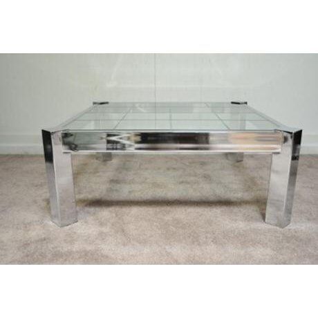 Vintage Mid Century Modern Chrome Etched Glass Square Coffee Table Pace Baughman