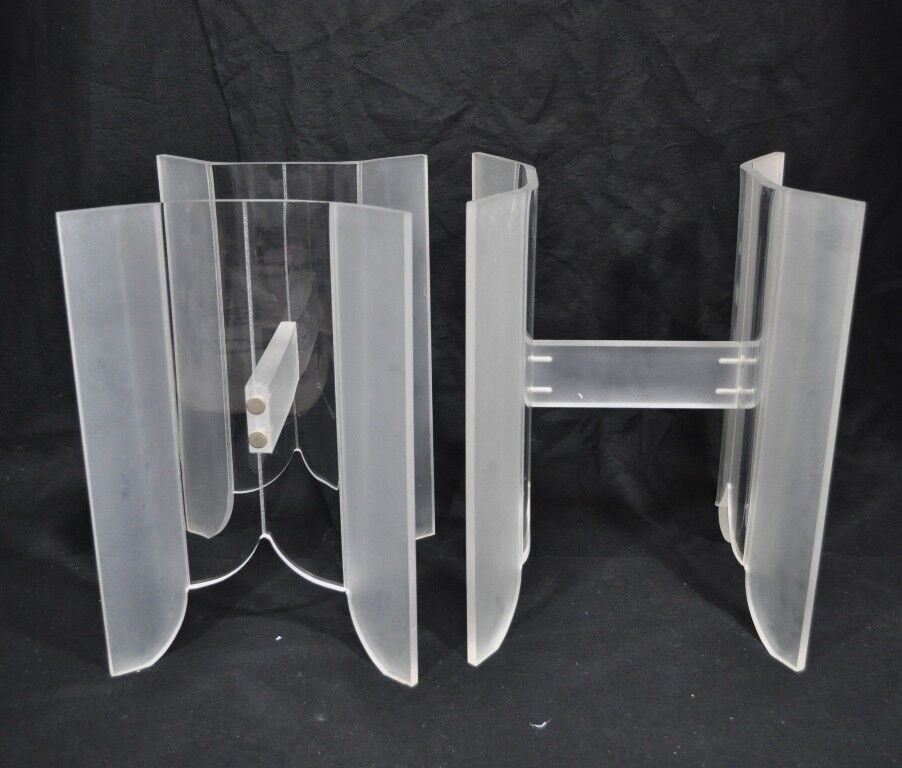 Vintage Pair Mid Century Modern Frosted Lucite & Glass Butterfly End Side Tables