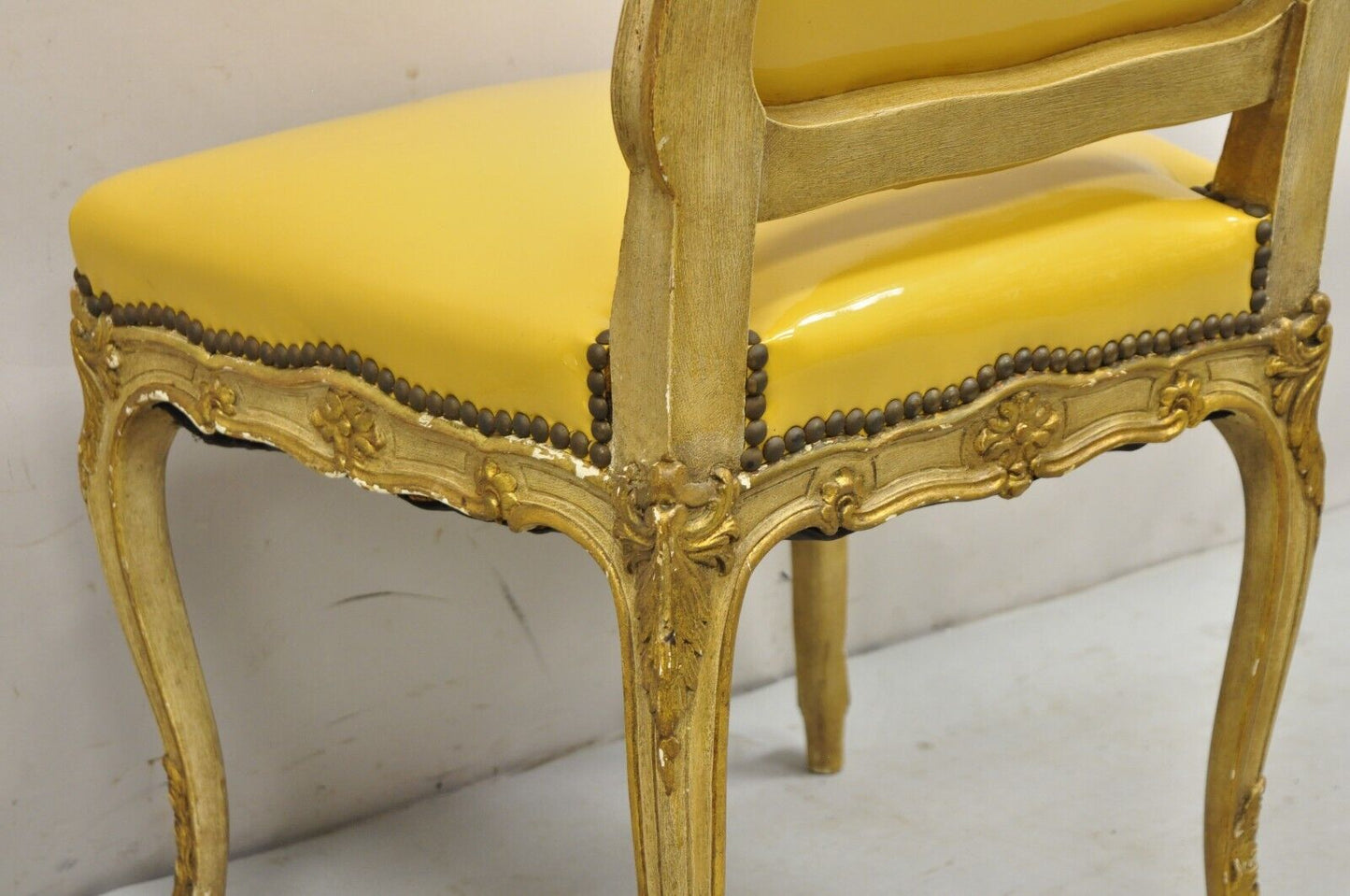 Vintage French Louis XV Style Parcel Gilt Carved Dining Side Chairs - Set of 10