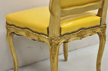 Vintage French Louis XV Style Parcel Gilt Carved Dining Side Chairs - Set of 10