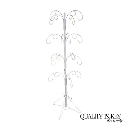 Whimsical 74" Tall White Wrought Iron 16 Hook Garden Ornament Plant Stand Holder