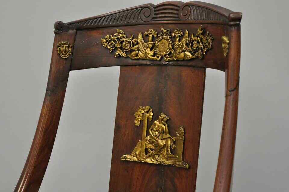 Early 19th Century French Empire Regency Mahogany Side Chair with Bronze Ormolu