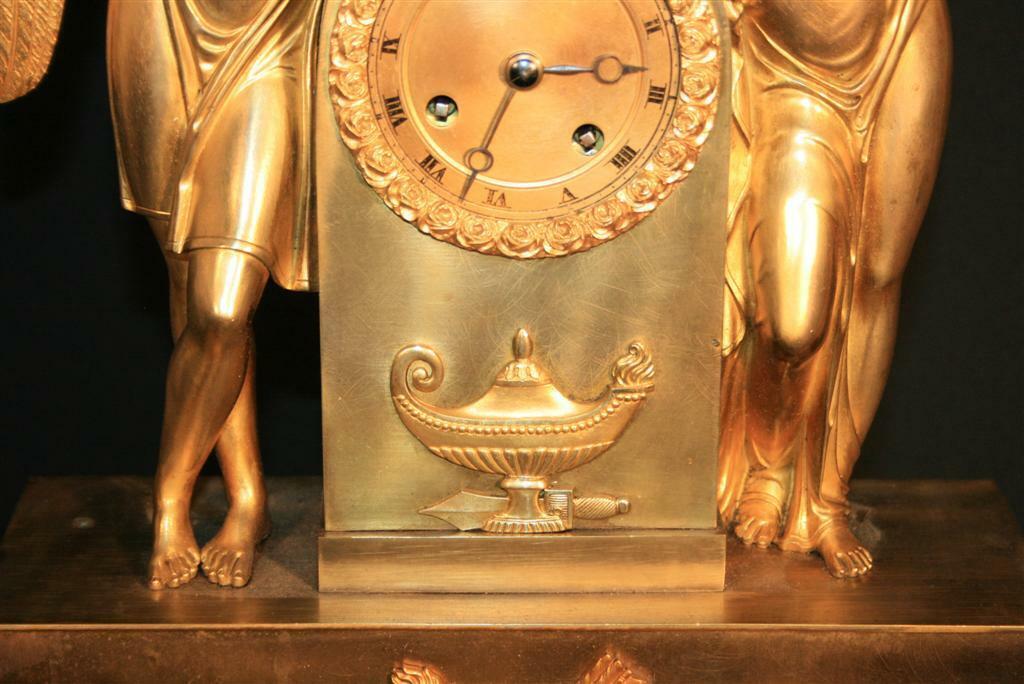 19th Century French Empire Gilt Dore Bronze Figural Amour & Psyche Mantel Clock