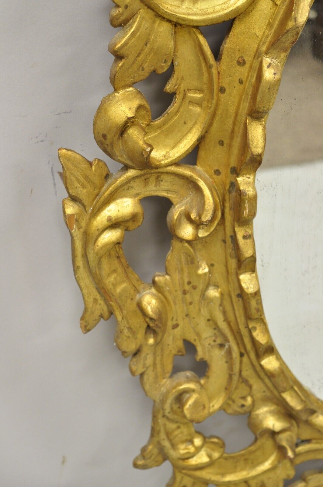 Vintage Italian Carved Wood Gold Gilt French Rococo Style Wall Mirror