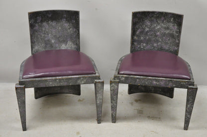 Vintage Mid Century Modern Art Deco Purple and Gray Club Game Chairs - a Pair