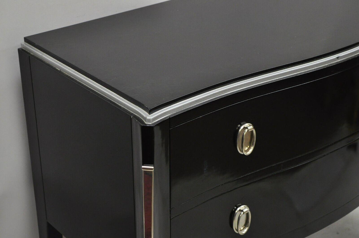 Contemporary Black Lacquer Bombe Commode 2 Drawer Italian Chest by Zichele