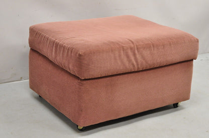 Vintage Thayer Coggin Modern Upholstered Mauve Color Ottoman on Wheels