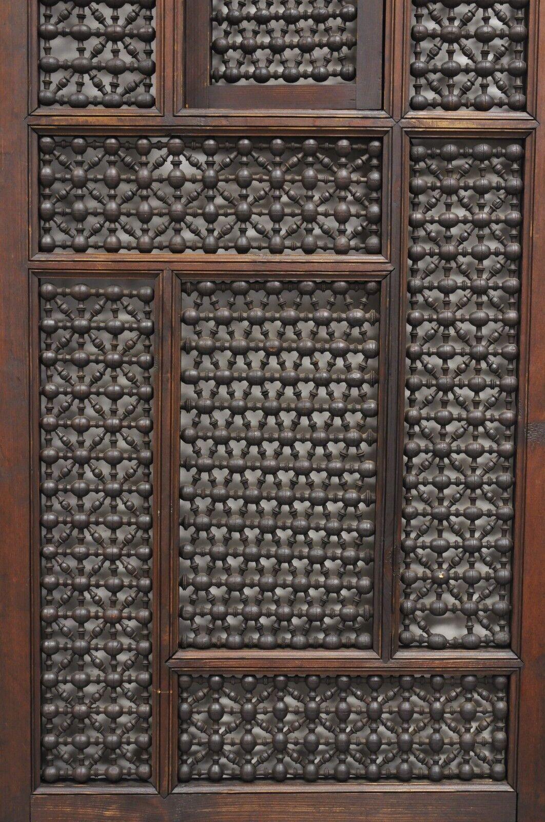 Vintage Middle Eastern 3 Panel Mashrabiya Lattice Folding Screen Room Divider