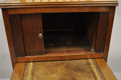 Antique English Regency Leather Top 3 Tier Side Table with Hidden Storage