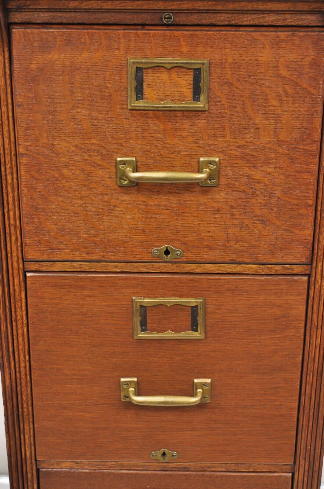 Antique Mission Oak Wood Four Drawer Vertical 29" Deep Office File Cabinet