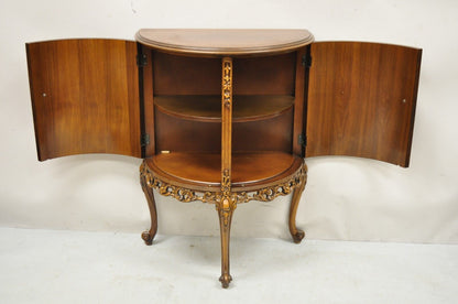 Vintage French Louis XV Style Half Round Demilune 2 Door Cabinet Side Table