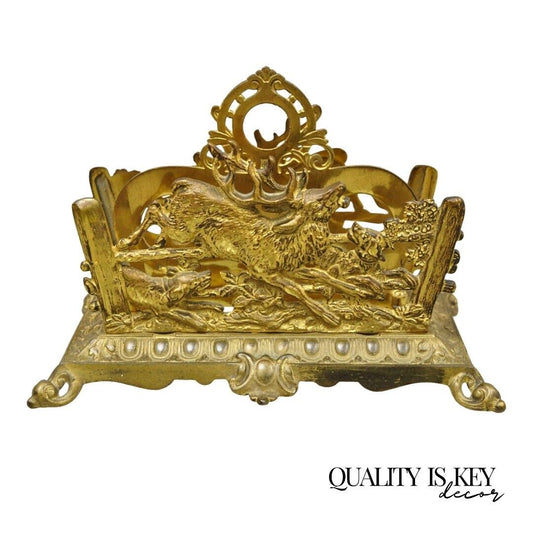 Bradley & Hubbard Louis XV Style Gold Gilt Bronze Hunt Scene Desk Letter Holder