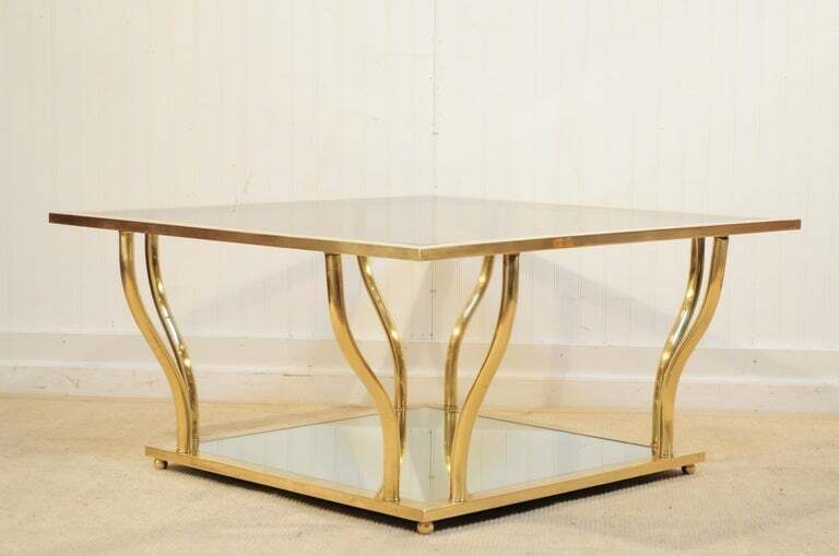 Italian Modern Brass and Glass Hollywood Regency Sculptural 2 Tier Coffee Table