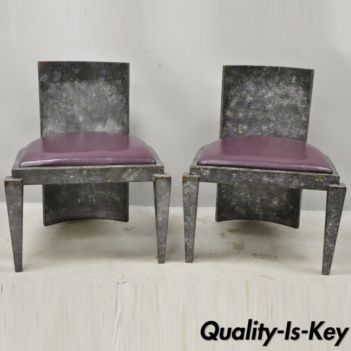 Vintage Mid Century Modern Art Deco Purple and Gray Club Game Chairs - a Pair