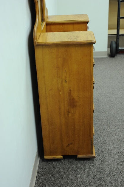 Antique Victorian Eastlake Carved Cottage Step Down Dresser Chest w/ Mirror