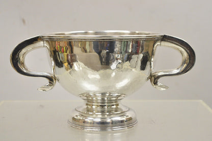 Antique Regency Silver Plated Thick Twin Handle Hand Hammered Trophy Cup Bowl