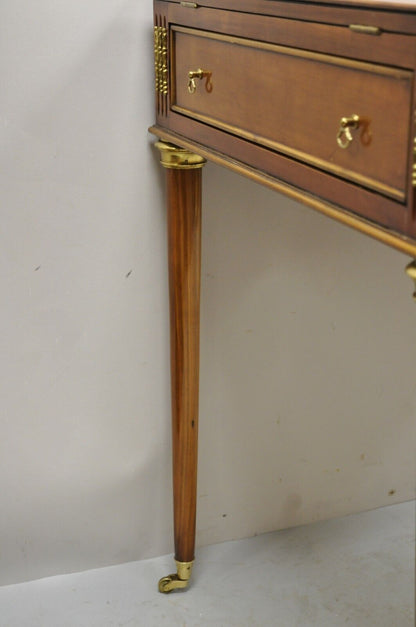 French Louis XVI Style Cherry Wood Flip Top Game Table With Brass Wheels