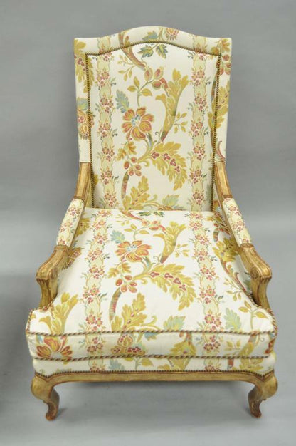 Nancy Corzine French Provincial Louis XV Style Bergere Lounge Chair and Ottoman