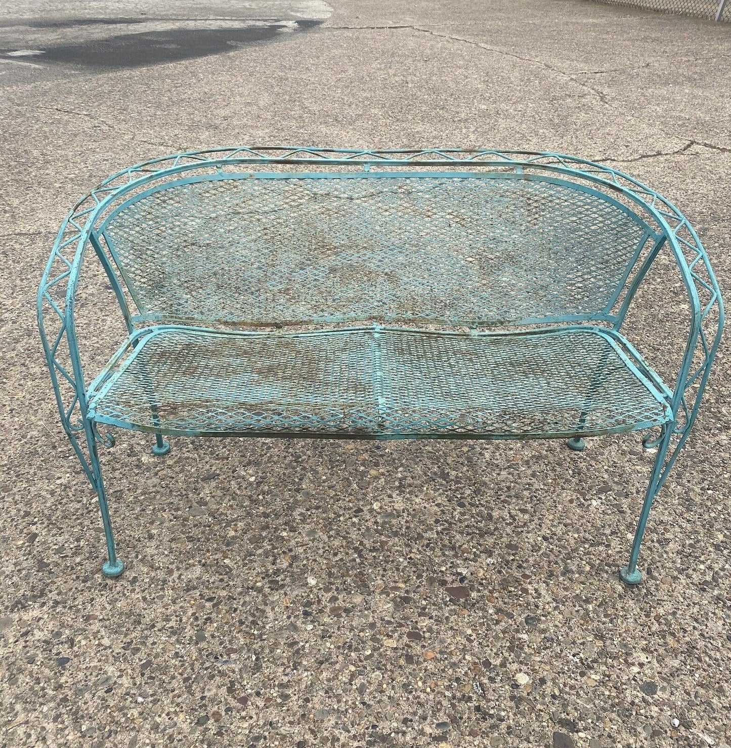 Vintage Salterini Style Zig Zag Wrought Iron Mid Century Patio Settee Loveseat