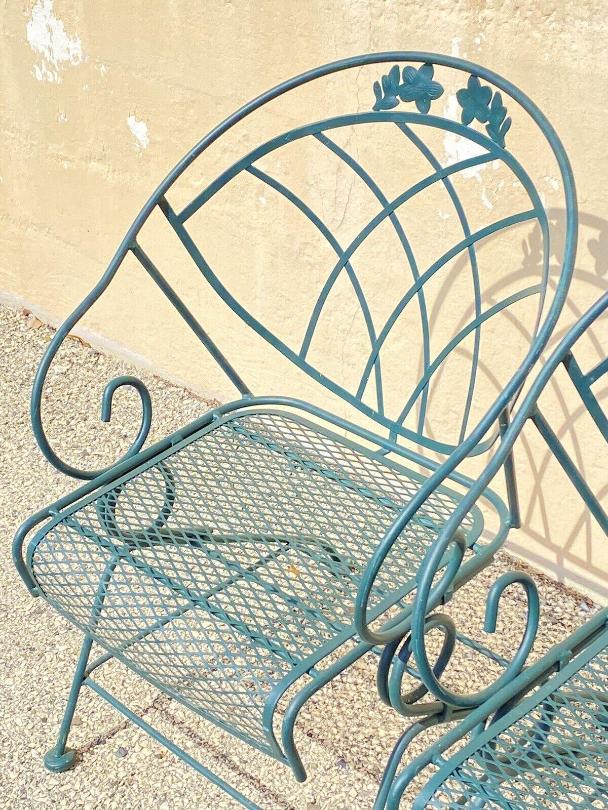 Vintage Woodard Wrought Iron Green Spring Bouncy Patio Dining Set - Set of 5